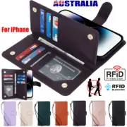 Wallet Case For iPhone 16 16e 15 14 13 12 11 Pro Max 8 RFID Blocking Flip Cover