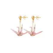 Origami Earrings Japanese Paper Crane Pink Kimono Yukata Handmade in Japan F/S