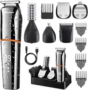 PRITECH Beard Trimmer,6 in 1 Kit Electric Hair Clipper,Cordless Nose Mens Grooming Trimmer for Beard Head Face and Body Waterproof IPX6 USB Rechargeable LED Power Display