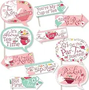 Big Dot of Happiness Funny Floral Let’s Par-Tea - Garden Tea Party Photo Booth Props Kit - 10 Piece