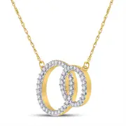 10k Yellow Gold Round Diamond Double Circle Necklace 1/6 Cttw