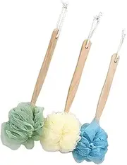 SHERCHPRY 3-pack Bath Brush Long Handle Mesh Shower Ball Gentle Exfoliating Tool for Body Clean Relaxation Random