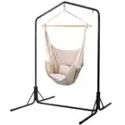 Gardeon Hammock Chair with Stand Cushion Outdoor Hanging Bed Pillow Cream