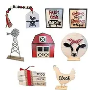 Wooden Tiered Tray Decorations | 8X Wooden Kitchen Table Decor,Creative Farm Cow Rooster Tabletop Ornament for Home and Kitchen