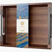 Dofira Acacia Wood Serving Tray, Rectangular, Dark Grey, 17x13in, Rustic Modern, Unbreakable, Food Drinks Coffee Table Breakfast Dinner Bar Storage Gift