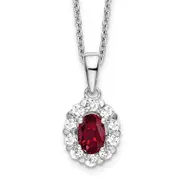 14k White Gold 1/2 Ct. Lab Grown Diamond VS/SI+ G+ and Oval Lab Created Ruby 18 inch Halo Pendant Necklace