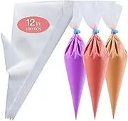 firstake Piping Bags 100pcs - 12 Inch Disposable Piping Bags with 3 Icing Bags Ties, Thickened Pastry Bags, Frosting Bags, Anti Burst Cake Decorating Bags, Tipless Piping Bags for Cake Decorating