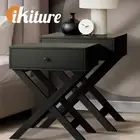 Oikiture 2PCS Bedside Table Drawer Side Table Black Storage Cabinet