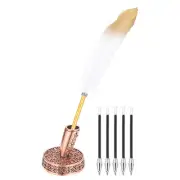 White Gold Feather Ballpoint Pens, Writing Pens with 5pcs Refill, Red Bronze