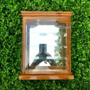 WALL CABINET Wood & Glass Teak Curio Handmade Carved Shadow Box Display Case