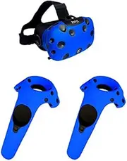 Case for HTC Vive Headset VR Silicone Case Cover VR Glasses Helmet Controller Handle Case Skin Shell Virtual Reality Accessories (Color : Set Blue case)
