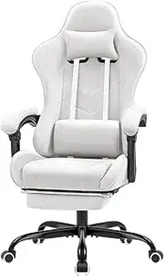 Furmax Fabric Gaming Chair with Footrest, Video Game Chair with Massage Lumbar Support and Adjustable Headrest, Ergonomic Racing Style Computer Chair (Ash Grey)