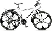 Mountain Bike, 26" 30 Speed Convenient Forest Road Bike Unisex Double Disc Brake Speed Mountain Bike High Carbon Steel Frame with Iron Fender,D
