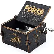 Star Wars Music Box Hand Crank Musical Box Carved Wooden,Play Star Wars Theme Song,Black