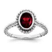 Solid 14k White Gold Oval Simulated Garnet Ring