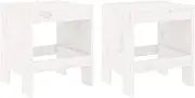 All Weather Outdoor Ottoman Seat Patio Foot Rest, Solid Wood Foot Stool Set of 2, Footstool Footrest Seat for Balcony Deck Backyard, White 40x36x45 cm