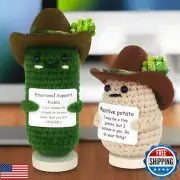 Set of Funny Positive Crochet Potato Pickle with Stand - Emotional Cute Suppo