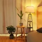 62" Floor Lamp Standing Modern Tall Pole Reading Light with Shelves Fabric Shade
