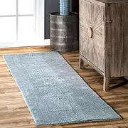 nuLOOM Loni Solid 2x6 Machine Washable Runner Shag Rug for Living Room Bedroom Dining Room Nursery Entryway Hallway, Light Blue/Ivory