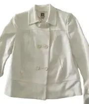 NWT 2 Anne Klein Bright Snow White Peacoat Double Breasted Cotton Waist Jacket