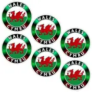 Wales Cymru, Welsh Flag Red Dragon Roundel, United Kingdom, 40mm (Approx. 1.6") Vinyl Stickers, Decals x6