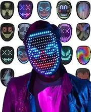 Led Mask Light Up Mask with Gesture Sensing,LED Lighted Face Transforming Halloween Mask, Light Up Luminous Digital Glow Mask for Costume Cosplay Party,unisex-child