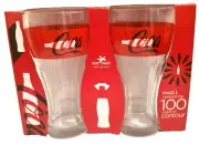 2 X COCA COLA GLASSES 100 YEAR ANNIVERSARY COKE LOGO COLLECTABLE LIMITED EDITION