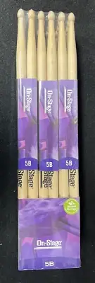 On Stage 5B Maple Drum Sticks - (12 Pack) (Wood Tip), Wood Drumsticks 12 Pairs
