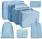 8 Pcs Set Packing Cubes Travel Cubes For Suitcase Lightweight Luggage Organizers Packing Organizers,Blue