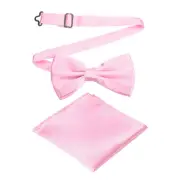 Bow Tie for Men, Adjustable Bow Ties with Pocket Square(Pink)