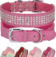 Didog Rhinestone Dog Collar with Dazzling Diamonds, 1.5" Wide PU Leather Glitter Dog Collar Sparkling for Medium Large and Extra Large Dogs, Hot Pink, X-Large