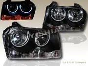05-09 Chrysler 300 Dual CCFL Angel Eye Halo Headlights Black Pair Halogen Type (for: Chrysler)