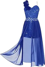 [Aislor] Kids Girls Shiny Party Dress Lace Jumpsuit Chiffon Overlay Romper Dress for Birthday Wedding Pageant Wear