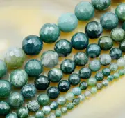 Faceted Natural Moss Agate Gemstone Round Beads 15.5'' 4mm 6mm 8mm 10mm 12mm