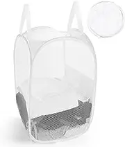 Annhua Collapsible Laundry Basket 75L Mesh Hamper with Handles, Portable Washing Bin with Round Opening for Home, Travel & Bathroom - White