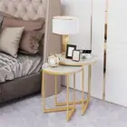 2 Nesting Marble Round Coffee Table Flower Table Lamp Disply Stand Bedside Table