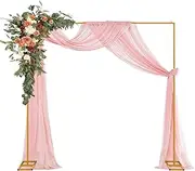 10FT Metal Wedding Arch Backdrop Stand with Square Flower Display, Balloon Arch Kit and Party Backdrop Garden Arbor Frame - for Birthdays, Weddings & Showers (Gold 3x3 Meters)