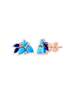 Bloomingdale's Fine Collection Lapis, Turquoise & Diamond Cluster Stud Earrings in 14K Yellow Gold