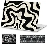 AKIT Compatible with MacBook Pro 13 inch Case M2 A2338 2025-2016 M1 A2251 A2289 A2159 A1989 A1708 A1706, Unique Pattern Plastic Laptop Hrad Shell Case&Keyboard Cover&Screen Protector Film, Black Wave
