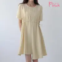 在飛比找momo購物網優惠-【PINK NEW GIRL】氣質拼接抽繩鬆緊腰短袖雪紡洋裝