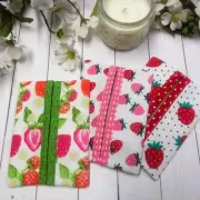 3pc STRAWBERRY PICKINS' Travel Purse Pocket Tissue Holders, Handmade, FREE SHIP