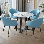 Snaweo Office Reception Room Club Table and Chair Set, Small Conference Room Negotiation Table Sets, 31.5 inch Marble Round Table and PU Backrest Chair Sets 5-Piece, for Home Restaurant Pub(Blue)