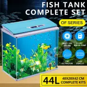 Aquarium Fish Tank Top Filter Pump LED Lights LCD Display Complete Set 44L Blue