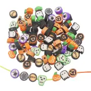 100pcs Polymer Clay Mixed Halloween Pattern Beads 10x10x5mm Loose Beads Hole 1mm