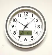 Clock : 42cm Modern Round Analog Wall Clock (16.5") - Digital Calendar (White)