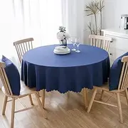 Round Tablecloth Cotton and Linen Solid Color Antifouling Cover Outdoor Dining Table Cloth,220cm,Blue