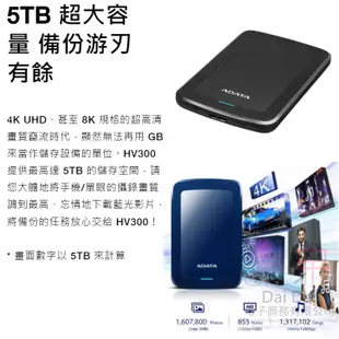 【呆灣現貨】威剛ADATA HV300 4TB(黑) 2.5吋行動硬碟（三年保固/公司貨）＃PS5 外接2.5吋硬碟