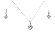 Drop Earrings and Cushion Shaped Pendant Necklace with Cubic Zirconia in Sterling Silver Jewellery Set