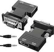 VGA to HDMI Adapter with Audio, 1080p HDMI to VGA Converter for Older PCs, Laptops and Monitors, Ideal for TV and Projector, Plug & Play, Stable and Reliable, Compatible with Windows/Linux
