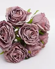 The Baked Studio – 'Dried Touch 7-Piece Rose Stem Bouquet' Artificial Dried Flowers For Cake Decorating, Home Décor, Vases, Weddings, Bridesmaid Bouquets and Crafts (Vintage Mauve)